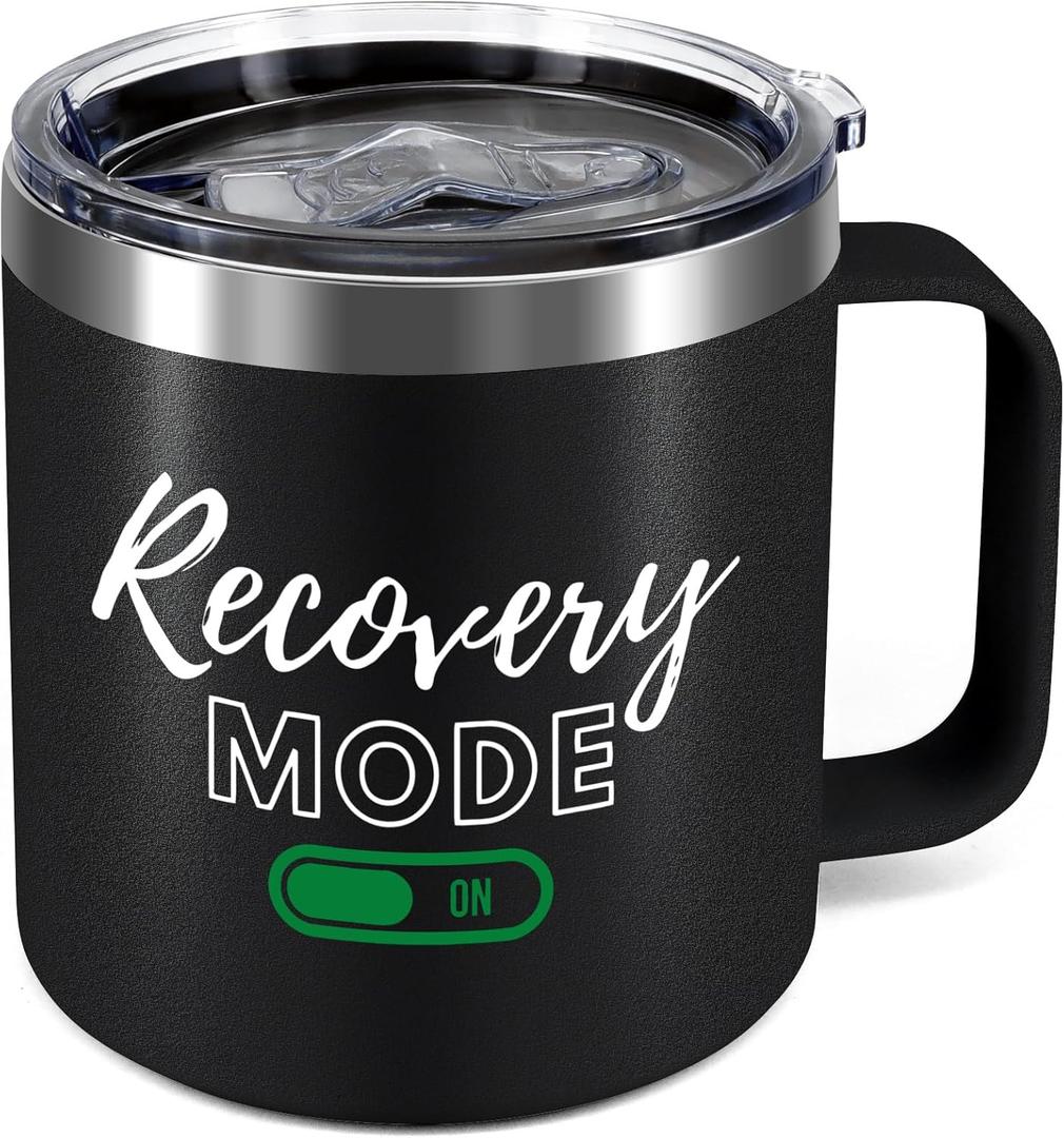 12 Oz Recovery Mode On Motivational Stainless Steel Insulated Coffee Mug - Personalized Gifts Funny Idea Birthday Gifts for Women Men (Black)