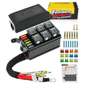 Fuse Relay Box, Relay Block Box Built-in Diodes 6 Way 12 AWG Pre-Wired Waterproof Relay Panel with Relays and Terminals, ATC/ATO Fuses Automotive Relay Box 12V for Automotive Car Marine Boat