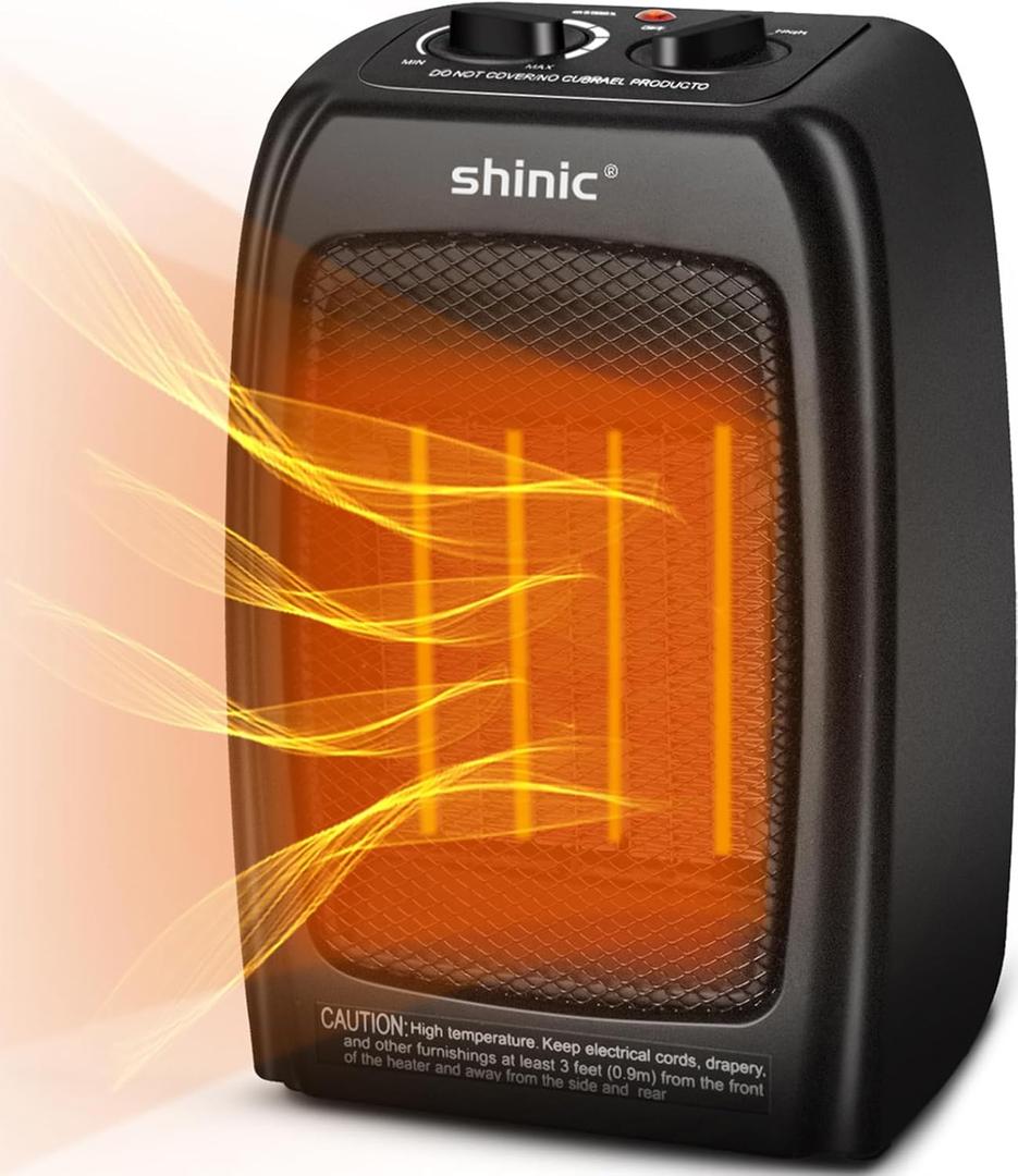 Shinic Space Heater for Indoor Use, 1500W/900W Ceramic Space Heater, 1s Fast Heat, Overheat and Tipover Protection, Portable Electric Heater, Quiet Office Small Room Desk Heater, Black