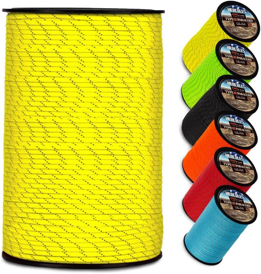 HERCULES Type III Paracord 550 Paracord Rope Parachute Cord, 100' Reflective for Camping Cord, Survival Rope (7 Strand - 4mm - 100 Feet)