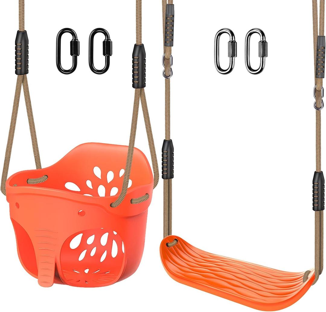 SELEWARE Orange High Back Full Bucket Toddler Swing and Kids Swing Seat