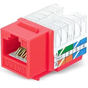 Everest 90° Angled RJ45 Cat6A Keystone Jacks 20-Pack in Red - Slim Profile Female RJ45 Connectors - Cat 6A Keystone Jack - Compatible with 90° Angled Speed Termination Tool - easyJACK (B094WB91H3)