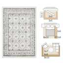 jinchan 7ft Vintage Floral Round Rug, Circle Washable Rug, Beige