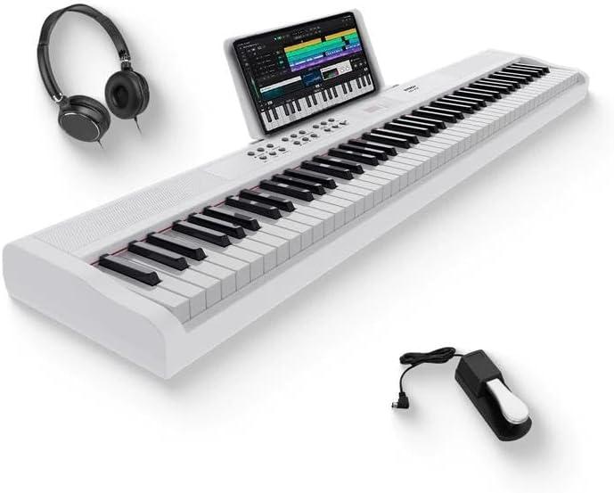 STRICH 88 Key Digital Piano Full Size Electric Keyboard with Semi-Weighted Sensitive Keys, Portable Electric Piano Set, Bundle with Sustain Pedal, Headphones, Music Rest, White, SEP-150S