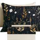 Botanical 6-Piece Full Size Sheets Set, Boho Floral Print Brushed Microfiber Sheets, Cooling Bed Sheet Set, Ultra Soft & Breathable, 16' Deep Pocket Fitted Sheet & Pillowcase Set, Beige Brown Leaves (Mysterious Bloom & Leaf)