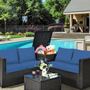 DORTALA 4 Piece Patio Furniture Set, PE Rattan Outdoor Conversation Set with Coffee Table, Storage Box & Loveseats, Wicker Sectional Sofa Set for Backyard Garden Poolside, Navy