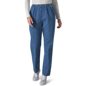 Chic Classic Collection Women's Cotton Pull-On Pant with Elastic Waist (12 Petite, Destruction Blue Denim)