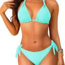 Women Halter Bikini Set - Two Piece Triangle Swimsuit Tie Bathing Suit 2025 Cute Swimwear (Small, Turquoise)