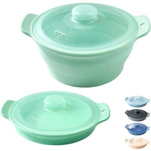 42oz Silicone Microwave Steamer For Cooking, Collapsible Food Steamer For Vegetable, Seafood, Soup, Leftovers, Rice Cooker, BPA Free Small Steam Pot with Handle & Lid, Dishwasher Safe (Green), 1 Pack