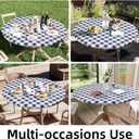 Smiry Round Picnic Tablecloth, Elastic Waterproof Fitted Vinyl Tablecloths for 31"-35" Tables, Flannel Backed Buffalo Plaid Table Cover for Dining, Camping, Outdoor, White and Navy