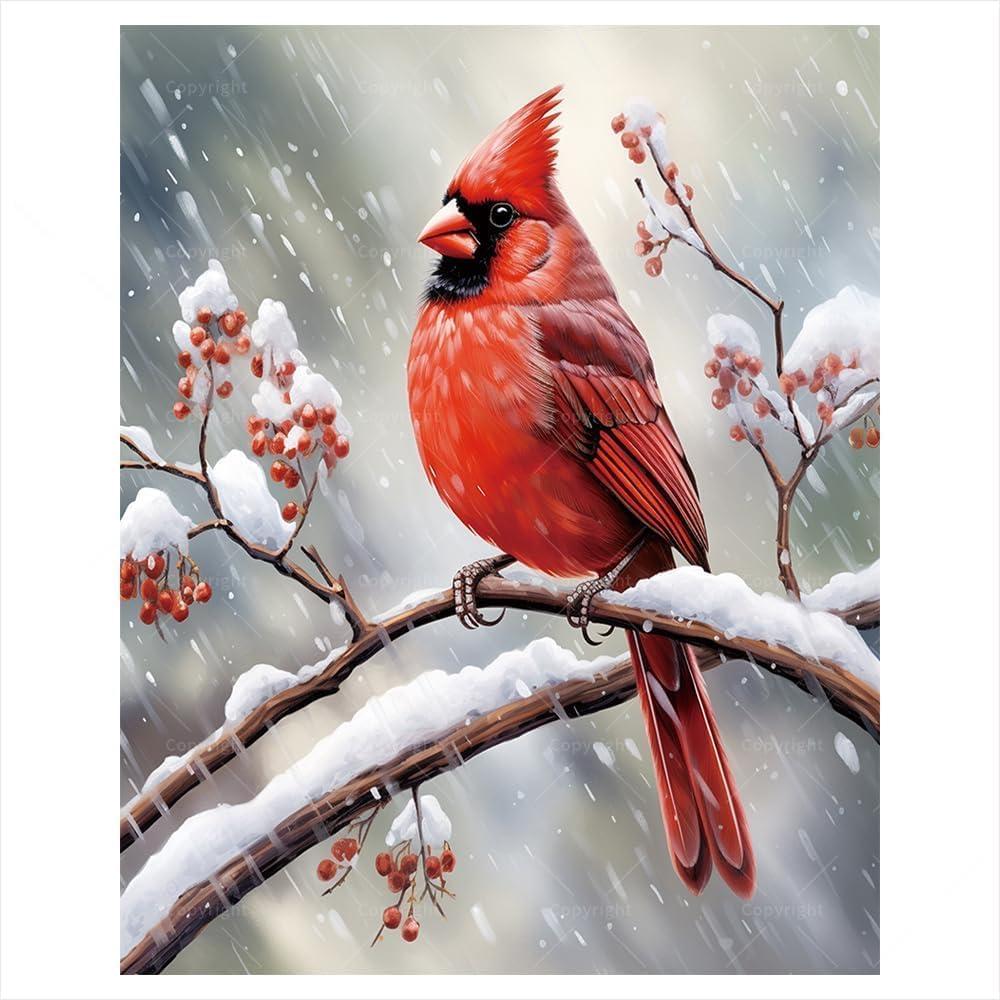 Red Cardinal Paint by Numbers Kit for Adults - DIY Bird Painting on Canvas, Adults' Paint-by-Number Kits Acrylic Paint Set for Beginners, Wildlife Art Kit for Home Decoration or Gifts (8X12IN Framed)
