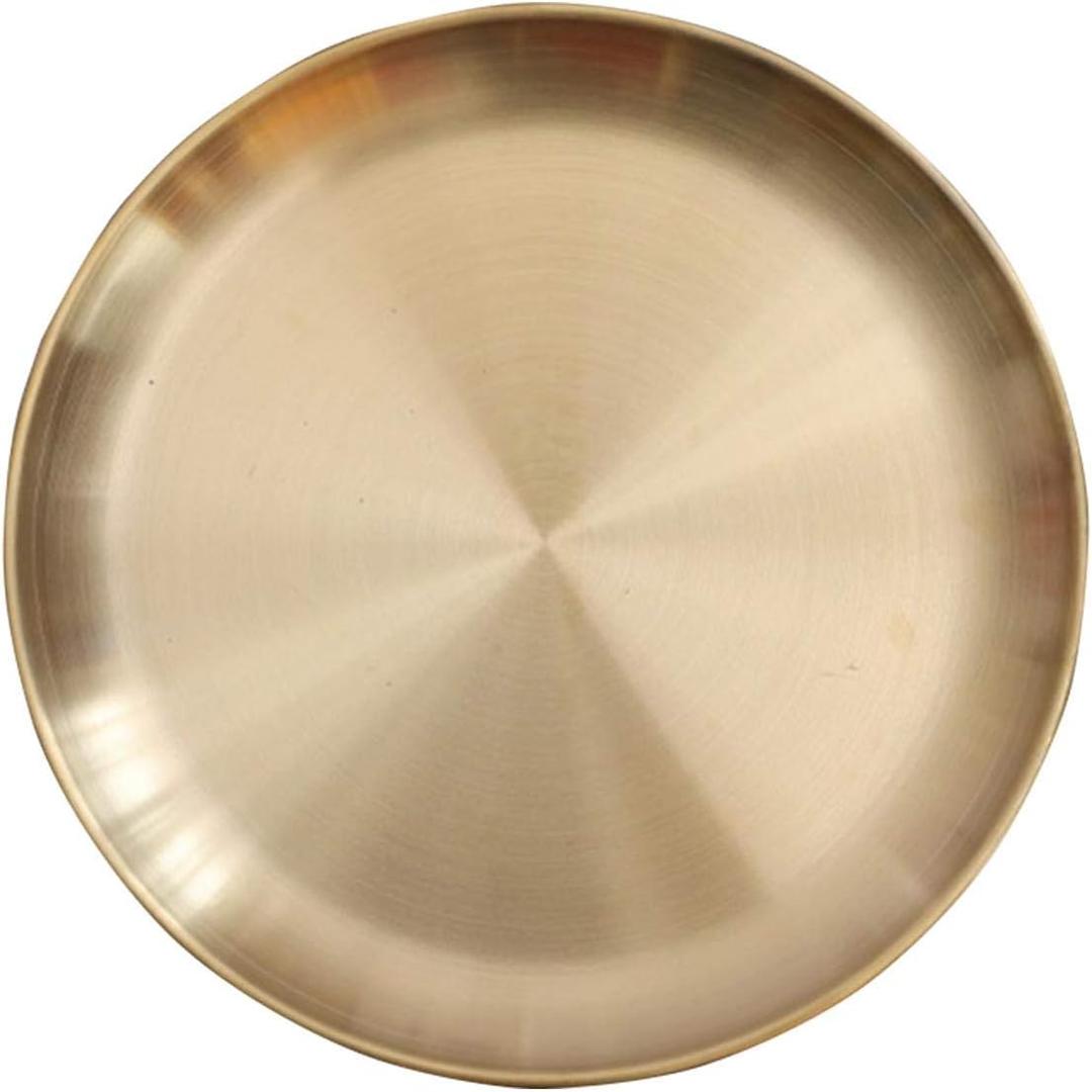 Round Brass Tray,Small Gold Decorative Tray Metal Storage Organizer Tray for Modern Home,Matte Brass Finish (23cm/9.1inch)