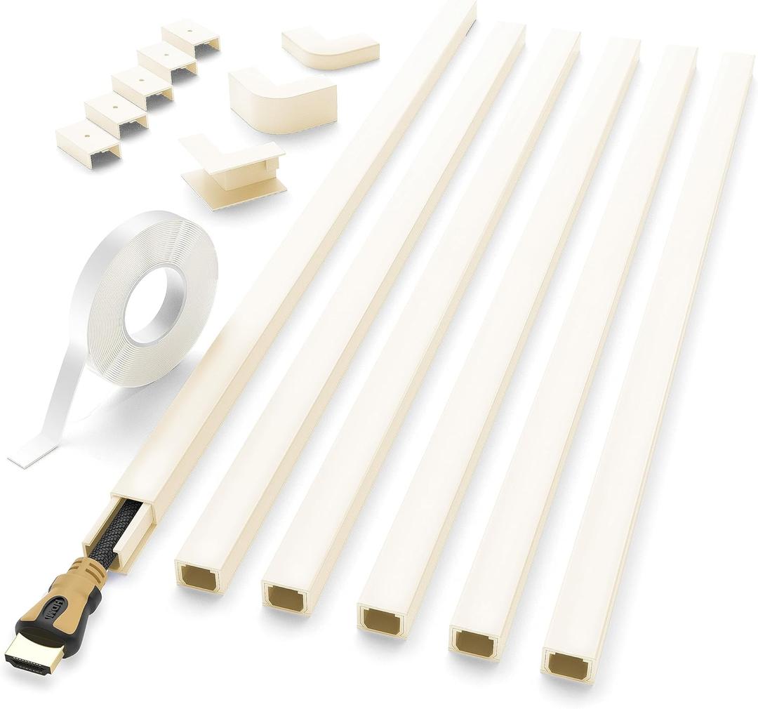 Delamu Beige Cord Hider, 94In One-Cord Cord Covers for Wires on Wall, Beige Cable Hider, Wire Hider Wire Covers for Cords on Wall, Paintable Cable Cover Raceway, 6X L15.7 W0.59 H0.4In, Small