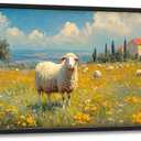 Large Netherland Sheep Wall Art for Living Room, Nature Country Landscape Canvas Oversized Wall Decor Country Framed Pictures Painting Print Artwork for Bedroom Office 36" L x 24" W