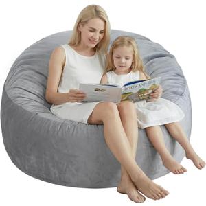 3 Ft Bean Bag Chair, Memory Foam Bean Bag Chairs for Adults with Filling, Round Bean Bag Sofa with Filler Included, Beanbags with Soft Dutch Velvet Fabric,3 Foot, Dark Grey