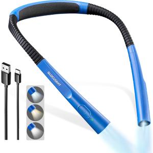 Glocusent Upgraded LED Neck Reading Light, Book Light for Reading in Bed, 30-min Timer, 3 Colors & 3 Brightness Adjustable, Rechargeable & Long Lasting, Perfect for Reading, Knitting (Slim-Medium, Lake Blue)