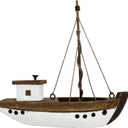 Morning View Wood Sail Boat Decor Nautical Sailing Ship Model Mini for Home Bathroom Shelf Table Centerpiece Coastal Beach Ocean Themed Lake House Decorations Seaside Marine 5.9 Inch Tall (Beige)