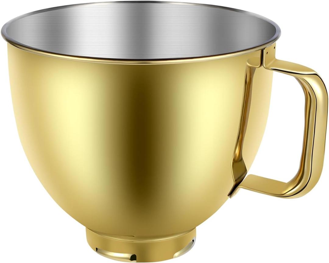 Golden Heavy Duty Stainless Steel Mixer Bowl 5QT For KitchenAid Artisian&Classic Tilt-head Stand Mixeres, Replacement Bowl For KitchenAid Mixers
