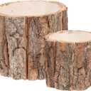 Yardwe 2Pcs Rustic Wooden Planter Pots - Natural Bark Design Flower Containers for Indoor Outdoor Decor, Succulents, Vegetables