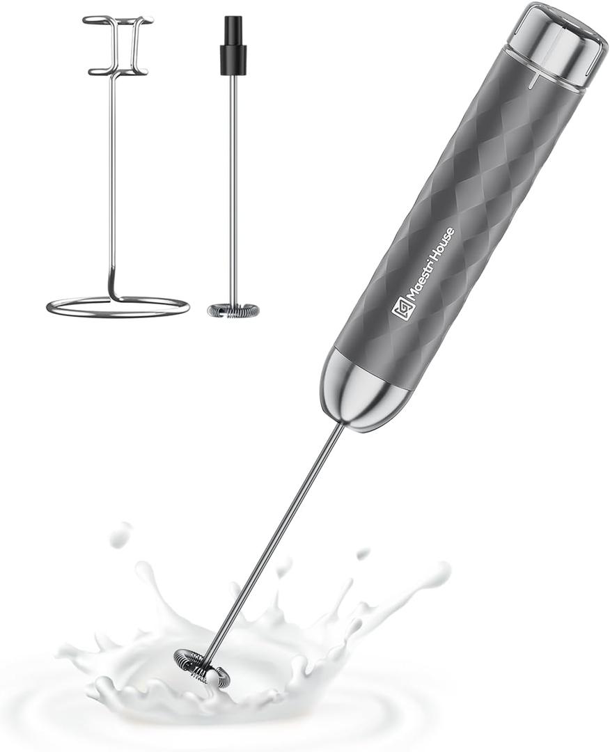 Maestri House Rechargeable Milk Frother with Stepless Speed Control, LunaFro 2.0 Handheld Electric Foam Maker Waterproof Drink Mixer Foamer for Lattes, Cappuccino (Gray)