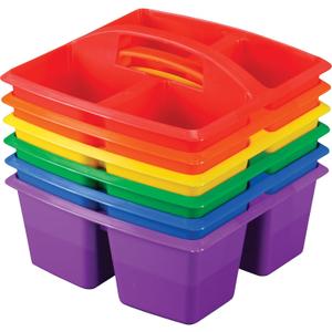 Really Good Stuff - 163999 Four-Equal-Compartment Caddies, Set of 6, Assorted Colors  Plastic Caddy Organizers with Built-in Handles and Stackable Design, Classroom Storage Made Easy