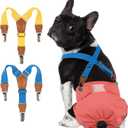 Pet Soft Dog Suspenders 2 Pieces Female Dog Diaper Suspenders for Dogs Diaper Keeper Suspender for Doggy Skirt, Dress, Diapers (Gold & Blue, XS/S)