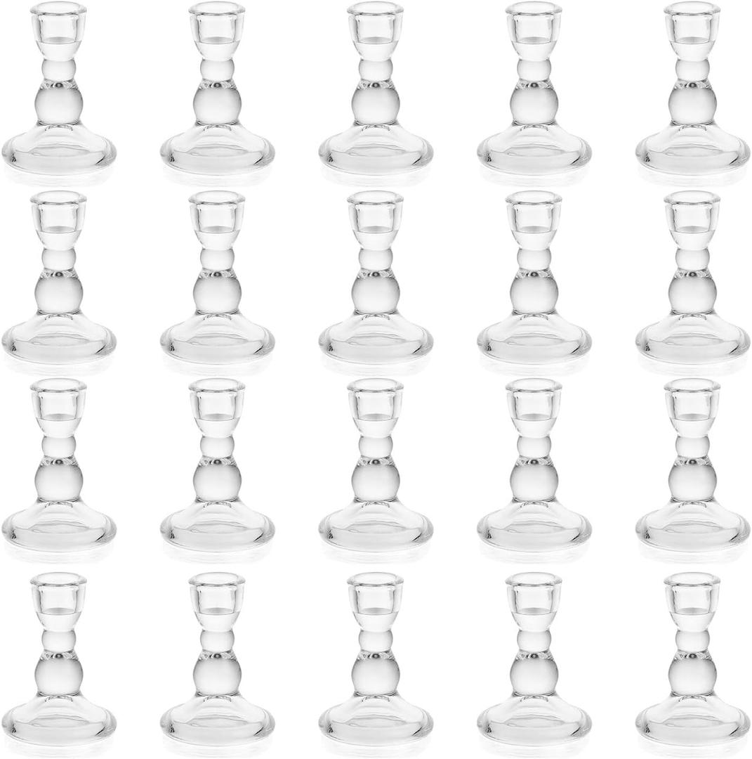 Romadedi Glass Candle Holder for Candlestick - 20 pcs Clear Tapered Candle Holders Bulk for Standard Candle Sticks for Wedding Centrepieces Christmas Table Dcor