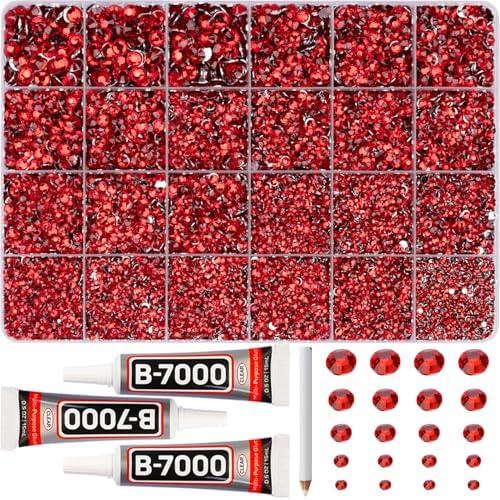 31000Pcs Red Resin Rhinestones for Bedazzling, 2,3,4,5,6mm Mixed Sizes Bedazzle Red Gems, Flatback Bedazzled Stones Crystal Jewels Diamonds Gemstones for Crafting Clothes Crafts with Glue