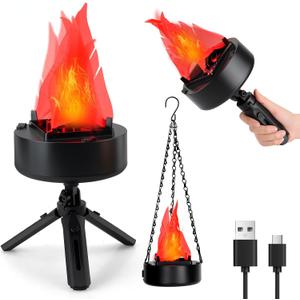 Bestview 3D Fake Fire USB Rechargeable Fake Campfire,Portable LED Effect Light Fake Flame Light, Realistic Simulated Prop Flame Lamp for Halloween Christmas Festival Decoration