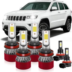 Light Bulbs Fit for 2017-2021 Jeep Grand Cherokee H9 High Beam H11 Low Beam H11 Fog Light Super-Bright with Cooling Fan Plug and Play Pack of 6