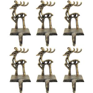 6 Pieces Reindeer Christmas Stocking Holder Christmas Hooks Skid Mantel Hooks Hanger for Fireplace Free Standing Christmas Decorations