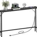 Tohomeor 5.9" Skinny Behind Sofa Console Table with Charging Station Charcoal Black 47.2" Narrow Long Behind Couch Table with Power Outlets USB Ports Thin Entry Table for Entryway Living Room Hallway