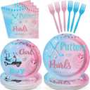 96Pcs Golf Gender Reveal Decorations Putters Or Pearls Plates and Napkins Tableware Sets Blue or Pink Decorations for Golf Theme He or She Gender Reveal Baby Shower Birthday Party Supplies Serves 24