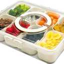 Snackle Box Container,Divided Snack Serving Tray with Lid and Handle,Portable Snack Box for Veggie,Fruit,Candy,Nuts,Salad Serving Platter - Ideal for Picnic,Party,Travel,White,1Pack