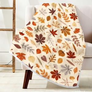 Fall Throw Blanket Autumn Leaves Decor Thanksgiving Fuzzy Fleece Soft Blankets and Throws for Living Room Couch Sofa Bed Chair 50 X 60 Inch (Beige)