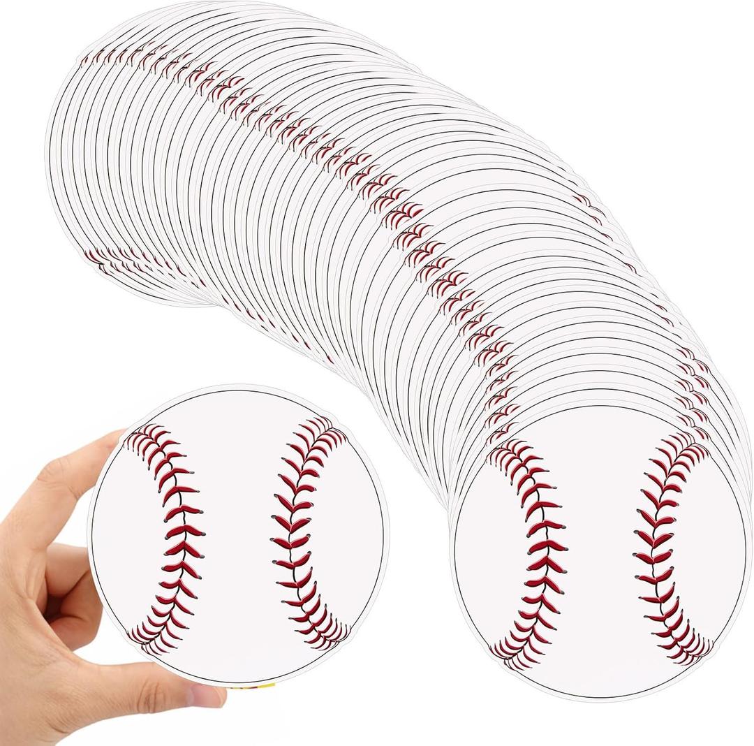 Tenceur 80 Pcs Baseball Cutouts 5.91 Inch, Sports Party Decorations DIY Paper Ball Cut Outs with Glue Points, Bulletin Board Poster Sport Theme Party Birthday Baby Shower Game Day Wall Decor Supplies