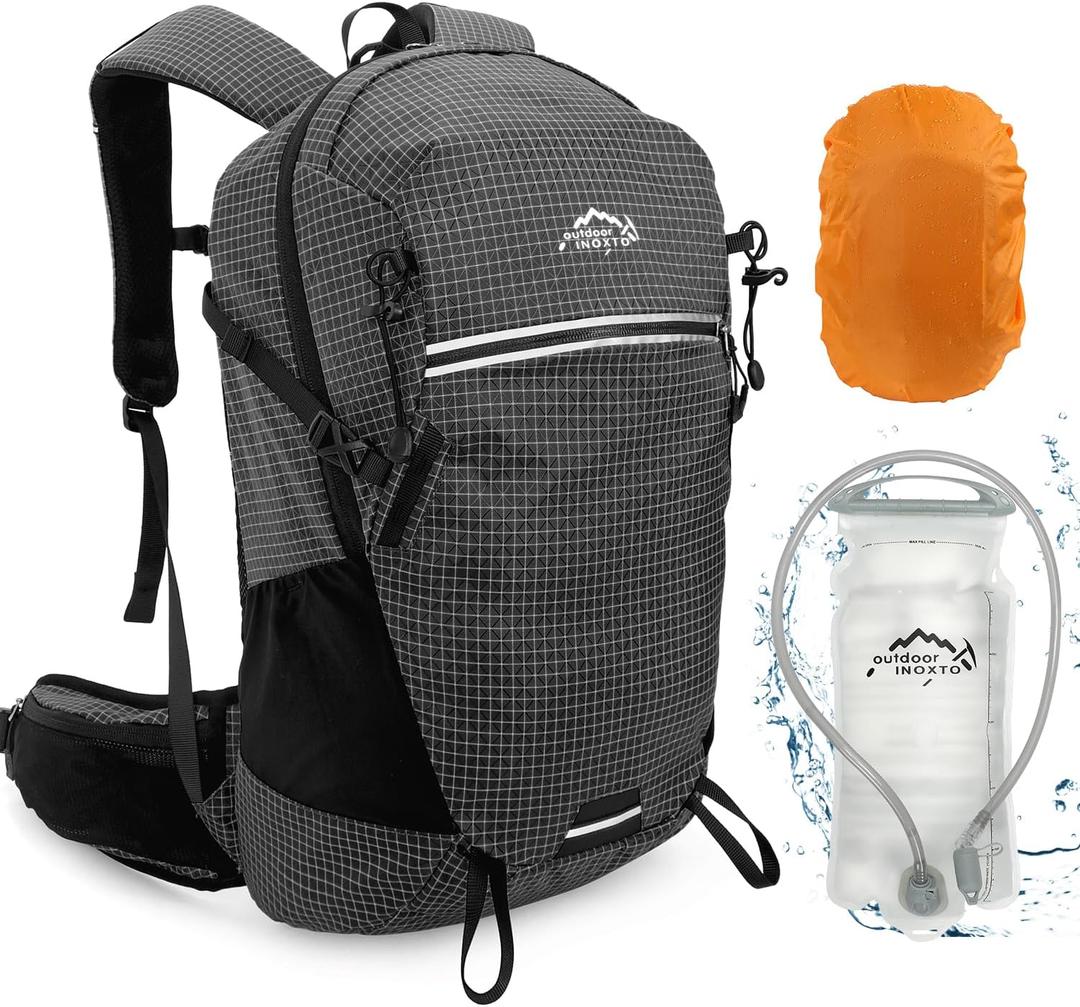 IX INOXTO Hydration Pack, 25L Hiking Backpack with 3L Water Bladder and Rain Cover, Lightweight Hydration Pack for Hiking, Cycling, Climbing, Camping (Black)