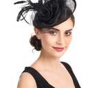 SAFERIN Women's Fascinators Feathers Tea Party Hat Veil Headband with Hair Clip for Cocktail Church (Ta4-sinamay Featherblack)