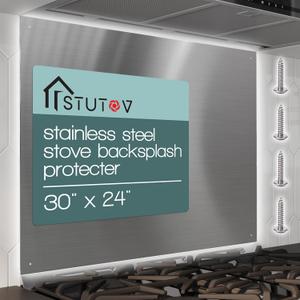 30" x 23.4"Stainless Steel Stove Backsplash Splatter Protecter Range Hood Backsplash Wall GuardFour Pre Drilled Holes, Easy Installation