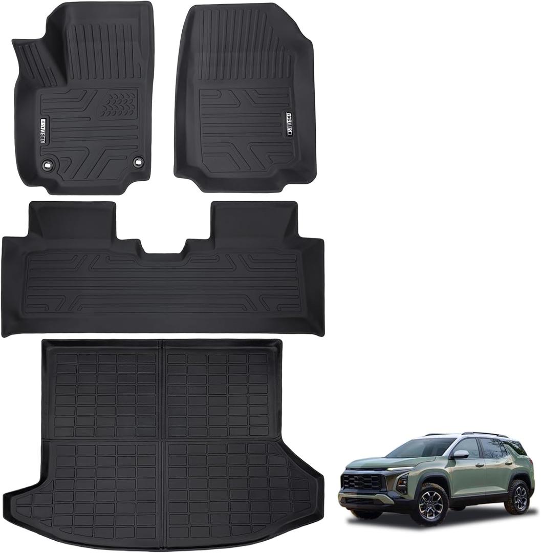 Floor Mats & Cargo Liner Compatible with 2025-2026 Chevrolet Equinox (Not for EV) / GMC Terrain,TPE All Weather Floor Liners & Cargo Mat 4pcs Full Set Chevy Equinox Accessories Black