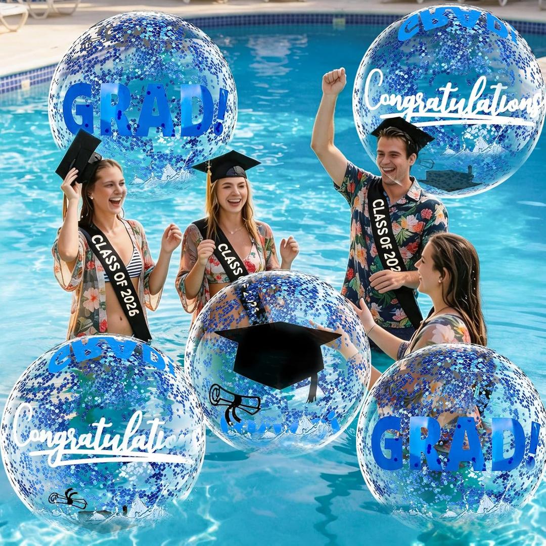 12pcs Graduation Beach Balls,16-Inch Blue Inflatable Congrats Grad Party Balls for Class of 2026,Pool Party Decoration,Bulk Favors for Graduation Party,Graduation Decorations 2026 Deals