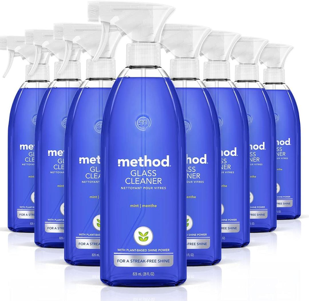 Method Glass Cleaner Spray, Mint, Ammonia Free & Plant-Based Solution, Mirror & Window Cleaner - Great for Indoor & Outdoor Glass Surfaces, 28 oz Spray Bottles (Pack of 8)