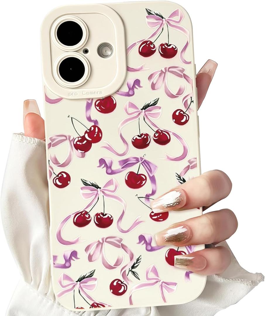 NITITOP Compatible for iPhone 16 Case Cute Cherry Bow - Lavender