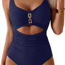 One Piece Swimsuit for Women Tummy Control Ruched Bathing Suit V Neck Cutout Slimming Swimwear (X-Large)