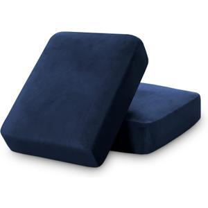 PrinceDeco Velvet Couch Cushion Cover Stretch Cushion Slipcover for Chair Loveseat Sofa Furniture Protector Seat Cushion Sofa Cover (Each Width Up to 29.5", Navy)