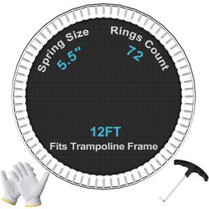 SPORTYOUTH Replacement Trampoline Jumping Mat, Fits 12ft Round Trampoline Frames with 72 V-Hooks Using 5.5" Springs, ONLY MAT, Springs not Included