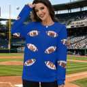 MOUSYA Womens Sequin Football Sweatshirt Game Day Long Sleeve Shirt Sunday Funday Pullover Casual Crewneck Tops (Blue, S)