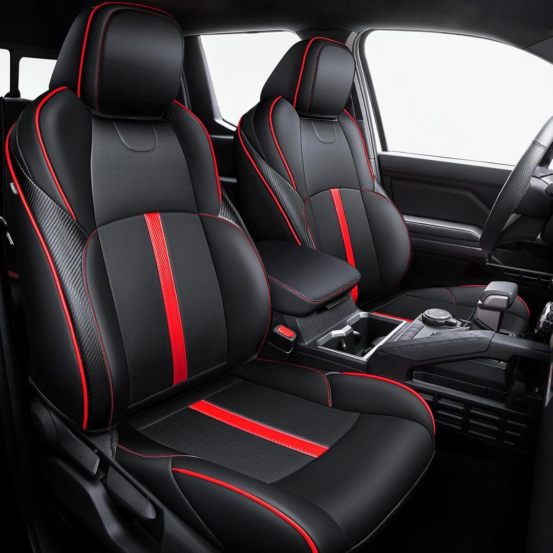 Leather Seat Covers Custom Fit for 2024-2026 Tacoma Gen 4th Double Cab - Fully Covered - Fit Like a Glove - Center Console Armrest Covers Included - for Tacoma Accessories