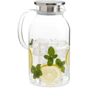 Okuna Outpost Glass Pitcher with Lid for Guests - 2.0-Liter (68 oz), Clear - Heat-Resistant Beverage Dispenser with Spout - Water & Iced Tea Pitcher - Kitchen & Refrigerator Organization