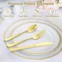 Dealusy 200 Count Heavy Duty Gold Plastic Silverware, 100 Forks, 50 Spoons, 50 Knives, BPA-Free, Heat Resistant, Disposable Plastic Utensils Set Cutlery Set, Plasticware Bulk